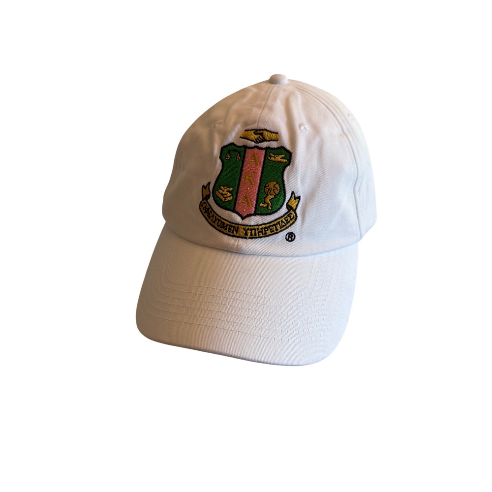 Alpha Kappa Alpha Hat White AKA Sorority Crest Embroidered Adjustable Dad Cap